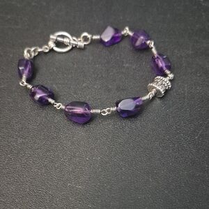 Sterling Silver and Purple Beaded Bracelet - Elegant Amethyst Tone